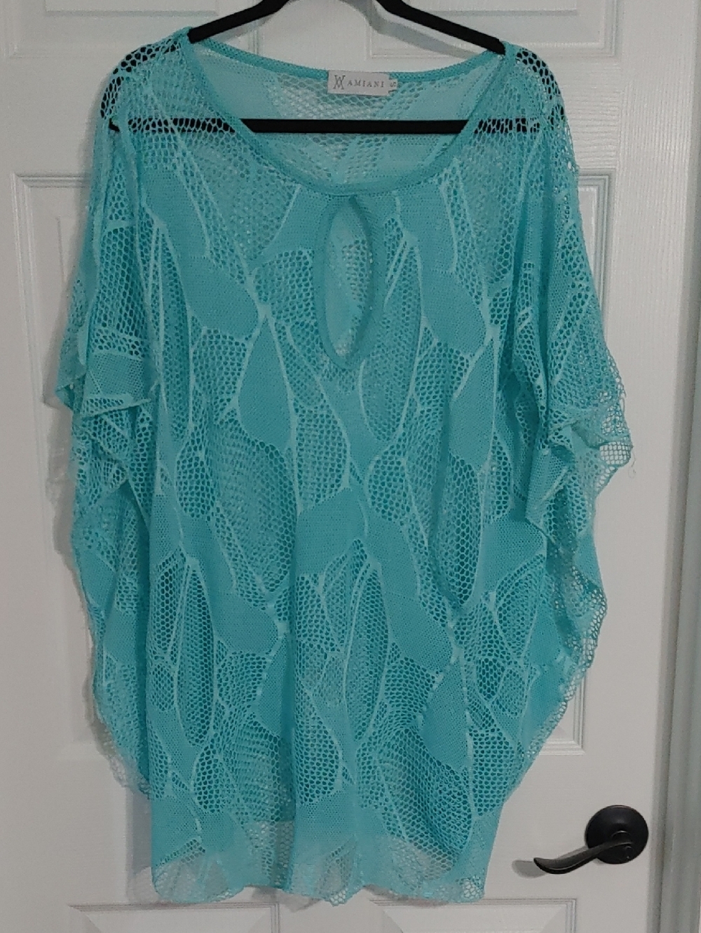 Amiani Open Mesh Knit Bathing Suit Cover-Up in Mint Women's Size Small Oversized